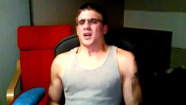 Hot muscled nerd jerking off