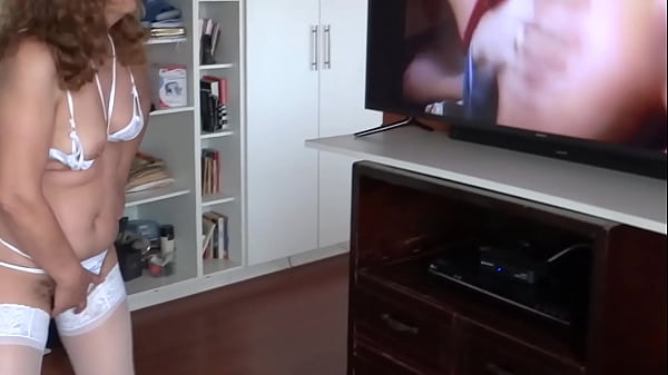 Beautiful 58 year old stepmom masturbating while watching porn, moans asking to be fucked in the ass  