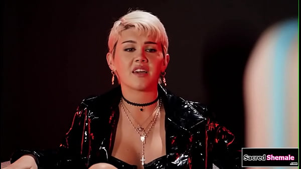 Trans witch Ella Hollywood kisses her crush and tgirl Alisia Rae joins in 3some.The small tits ts sucks their dicks and the other tranny barebacks her 