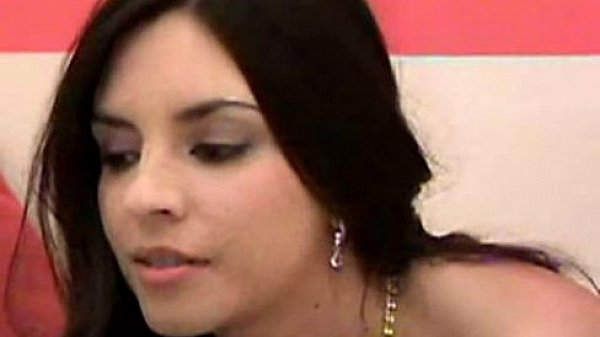 Gorgeous latina hottie enjoying a glass dildo