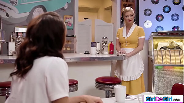 Busty milf waitress Serene Siren has her eye set on her hot ebony customer Alexis Tae.A kiss is all it takes for the cougar to get to taste her pussy