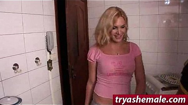 Blonde tranny Alexia sucking big cock and getting fucked