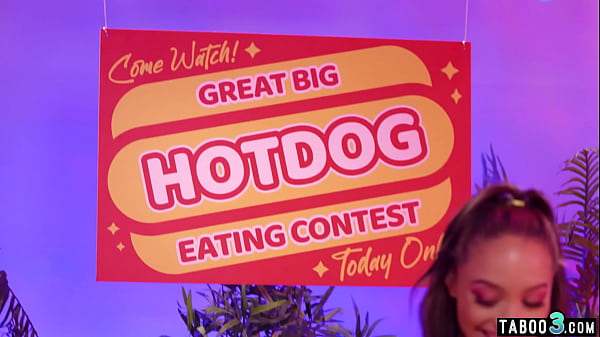 Hotdog eating contest ends in lesbian threesome fuck  