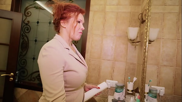 Busty redhead stepmom is upset by my bad joke. Satisfaction needed - fucking!