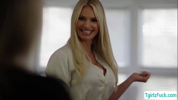 Big tits milf Rachael Cavalli makes out with busty shemale Emma Rose kissing passionately and they trade oral favors and she bangs her pussy.  