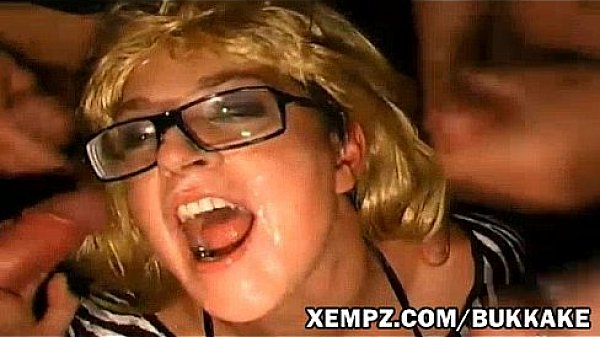 Fake blonde make bukkake with strangers at Extreme Bukkake
