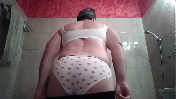 Chubby gay guy jerking his uncut dick 