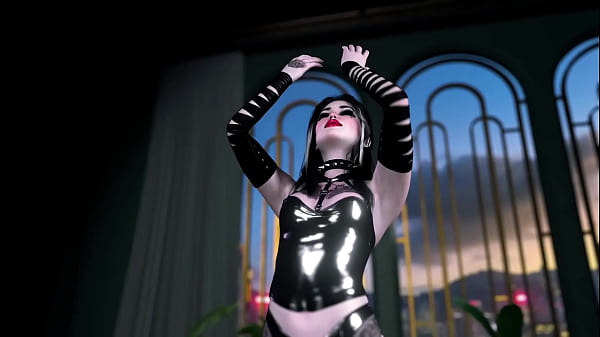 Slim petite student in slutty black costume lures you with a juicy body