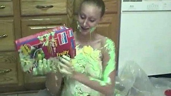 Slutty amateur blonde with food fetish