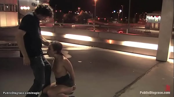 Sexy brunette Czech babe Gioia Biel is exposed and walked in public streets at night by Princess Donna Dolore then mouth fucked by big cock Steve Holmes