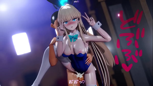 Toki faints with a double peace sign until he climaxes with a piston, Bunny version  