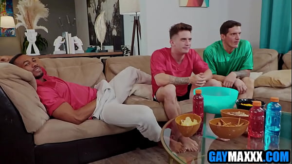 Freeuse gay threesome & football watching
