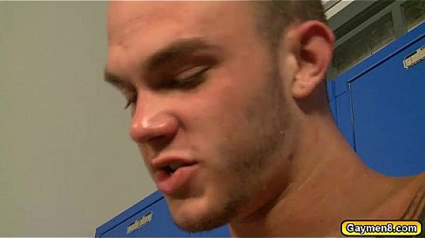 Gay locker room blowjob and anal fuck