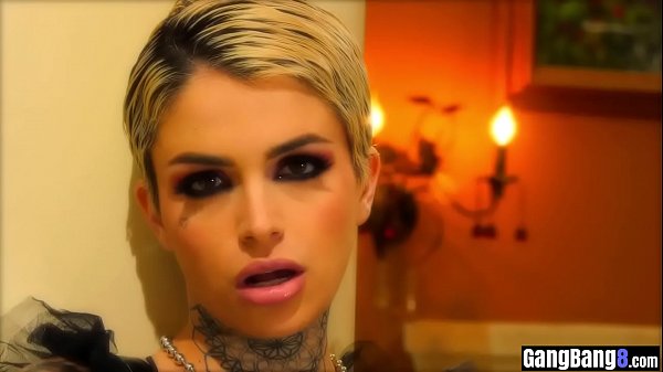 Wild blonde girl with big tits DP fucked in a interracial gang bang  