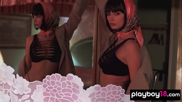 Glamorous big boobed Russian naked babe posing in a motel room