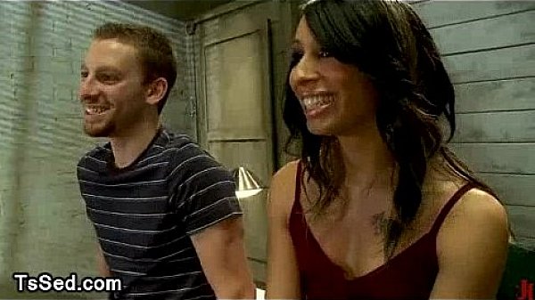 Tranny fucks guy in missionary position over the desk 