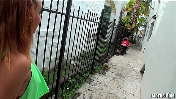 Latina girlfriend licks her man's cock in public