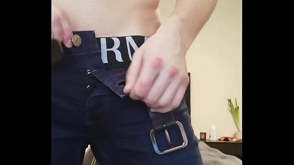 horny hunk stud gets his meaty cock hard and horny , lots of cock skin and those hot pants looks sexy