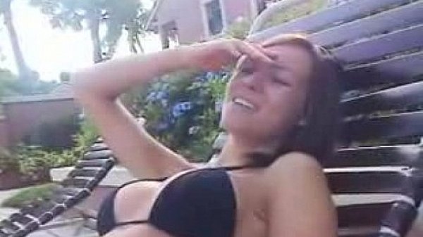 Cute girl friend brunette fucked by the pool