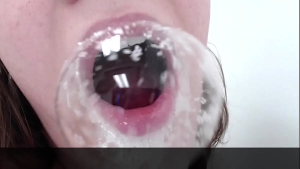 BBW Blows HUGE Spit Bubbles Deepthroat Dildo
