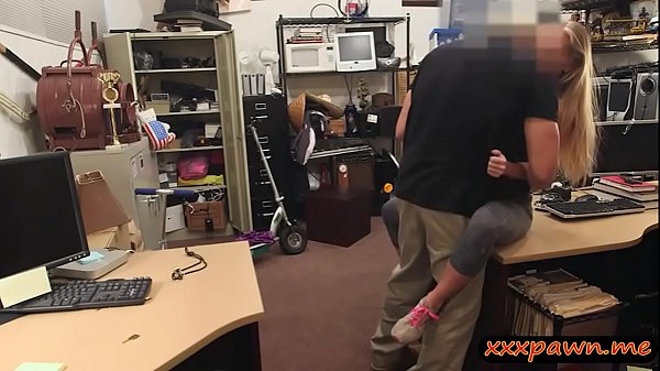 Skinny blonde babe nailed by pawn dude in his office