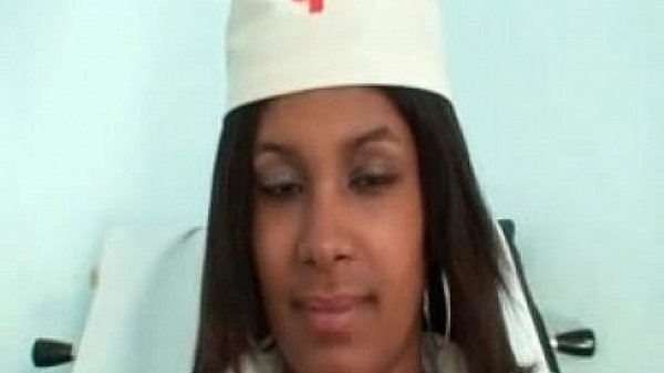 Lovely black nurse pleases herself