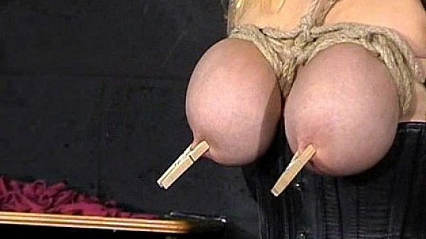 Busty blonde Cherrys breast bondage and amateur bdsm of tit t. submissive  