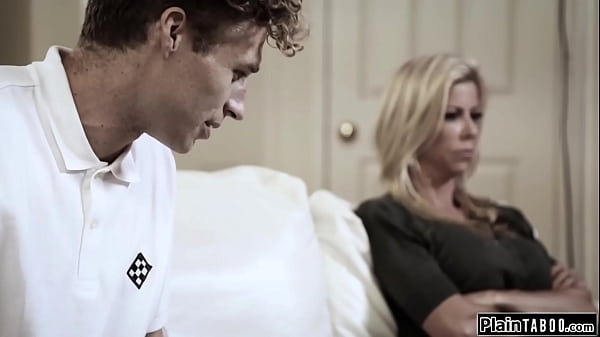 Teen Arya Fae returns to the table and is shocked to see her bfs busty stepmom with his dick in her mouth.The troubled guy needs her help to stop it  