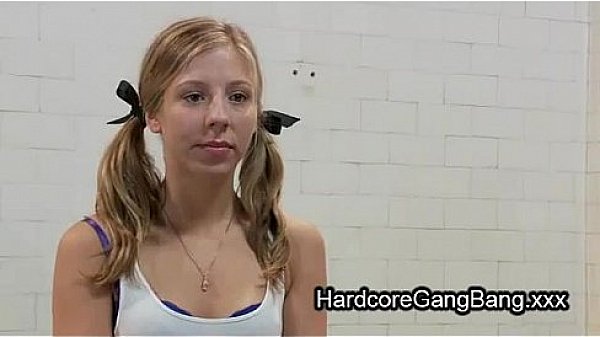 Blonde babe mouth fucked by many dicks