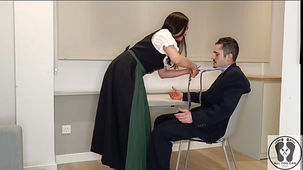 WEARING A TRADITIONAL AUSTRIAN DIRNDL SHE JERKED HIM OFF