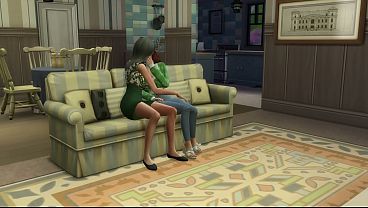 Granny empty's her balls inside her step granddaughter on sofa