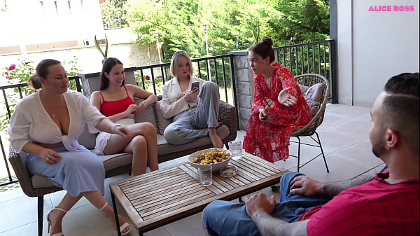 Cute Young Girl and Hot Milf is Publicly Fucked by an Italian guy with a Huge Cock on a summer patio!