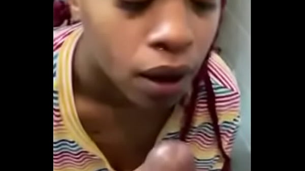 Ebony cumshot facial in the bathroom