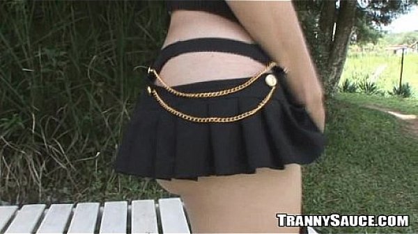 Sexy blonde shemale hottie beating off outdoors