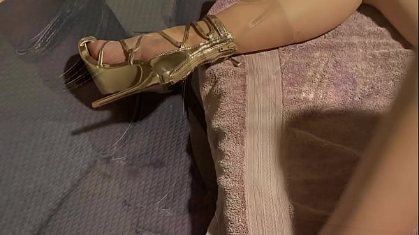 High heel shoes, she can't lose, watch her pussy ooze.