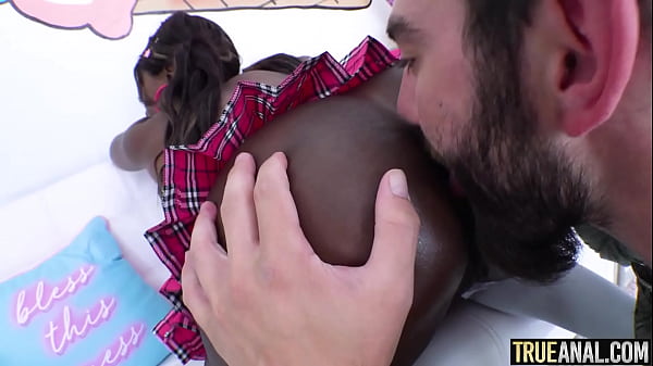 Stunning ebony bombshell has her booty stuffed by a huge white cock