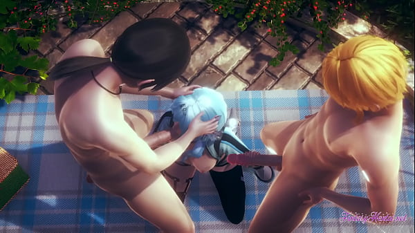 Genshin Impact Hentai - 2 boys doing sex with Eula, She suck 2 coocks  