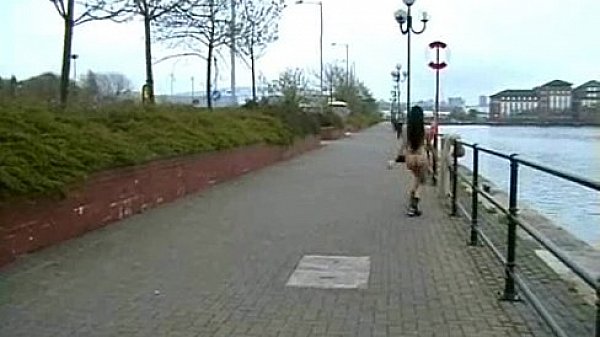 English amateur Isis Flashing The Coastline and showing boobies in public  