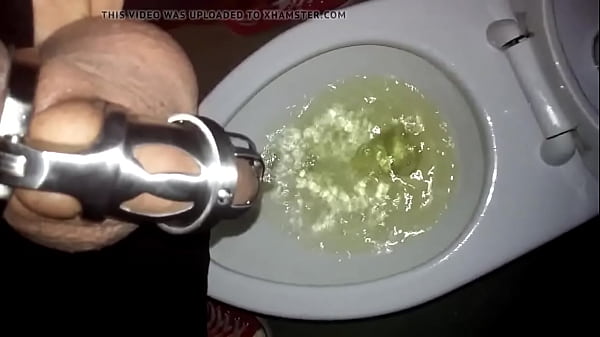 faggot dicklet locked in a cage pissing at a restaurant restroom  