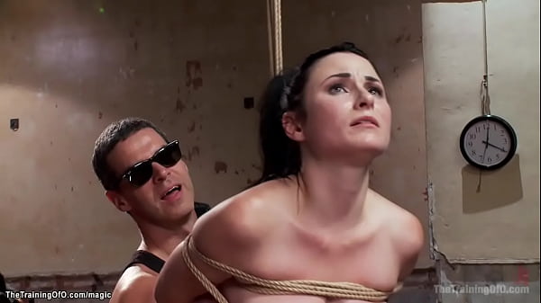 Hot brunette slave trainee Veruca James gets pussy and asshole fucked with dick on a stick then ass whipped by master James Mogul while sucking huge cock to gimp Owen Gray