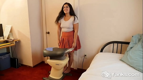 Long haired brunette honey from Yanks Miel masturbating her beaver to orgasm 