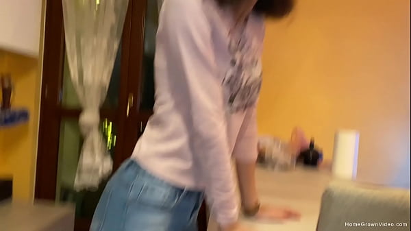 Skinny brunette gets interrupted to fuck her man