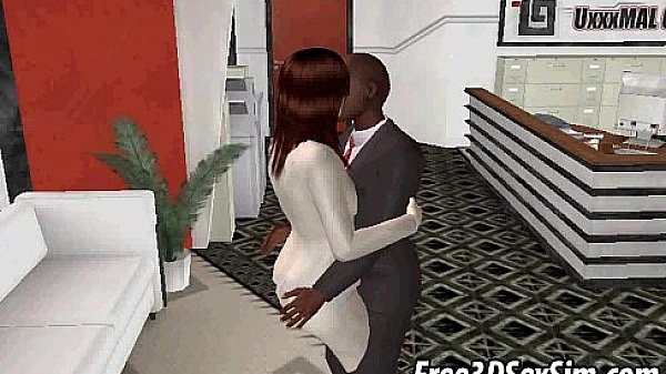Hot 3D secretary sucking on her ebony boss's cock