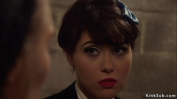 Lesbian nun Mona Wales unlocks sinner sister Audrey Noir and then chains her on her knees at prayer and whips her then fucks with strap on cock