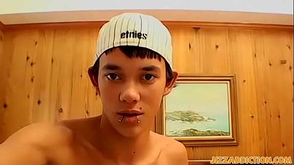 Pierced emo twink jerking big cock solo