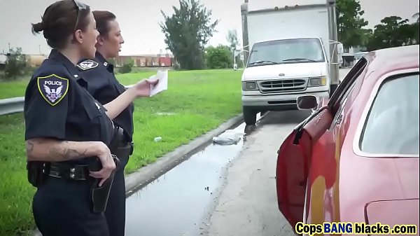 Interracial outdoor threesome fucking with hot cops and BBC!  