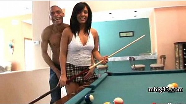 Oiled up hottie fucks a big black cock  