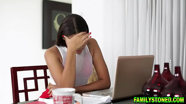 Petite ebony stepsis Michelle Anderson strips and lets pervy stepbrother cums on her thighs