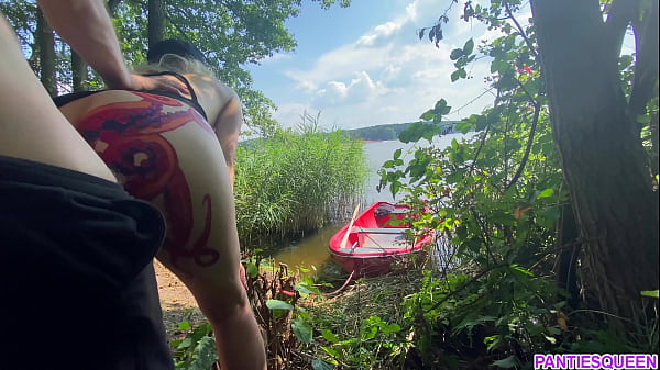 Sexy try on haul and outdoor fuck with stepbrother in the middle of public lake for 25k subscribers  