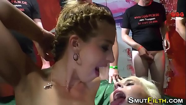Bukkake ho licking sperm